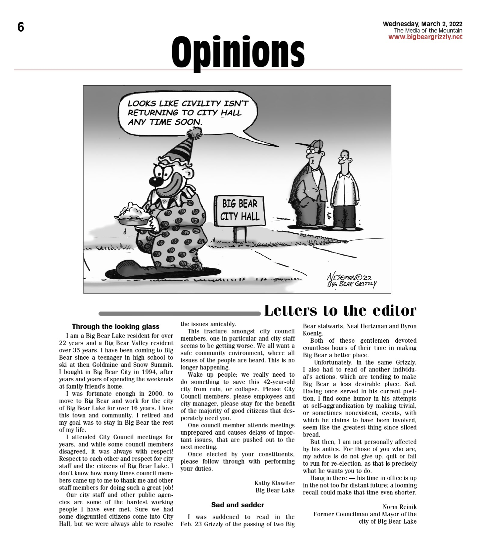 NEWS: Lee in Cartoon, Klawiter & Reinik Editorials – Why RECALL Alan Lee?